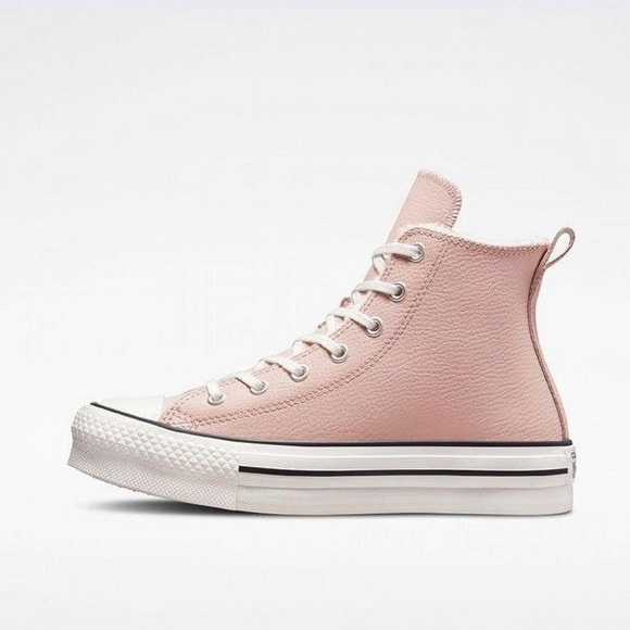 Converse Ctas Eva Life Hi Girls Mauve/White Leather Skate Shoes - Picture 3 of 6